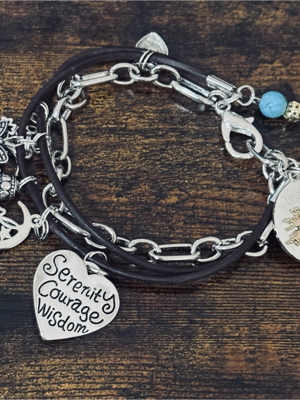 Wish Golden and silver Tone  & Turquoise Charm Bracelet - Picture 3 of 4